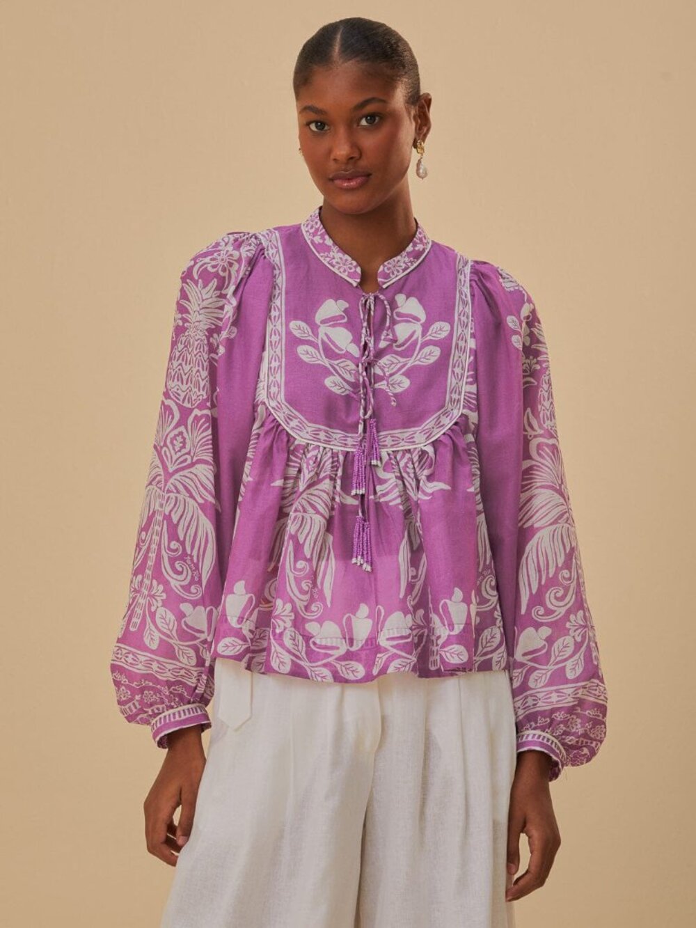 FARM Rio NWT Sweet Garden Purple Long-sleeved Blouse